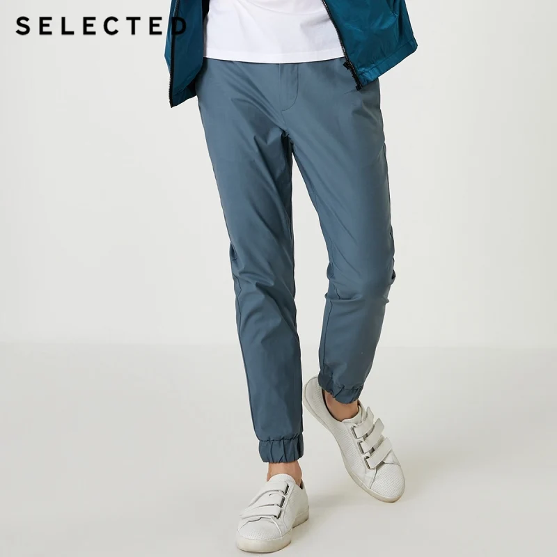 Мужские однотонные повседневные брюки из смешанного хлопка с завязками на