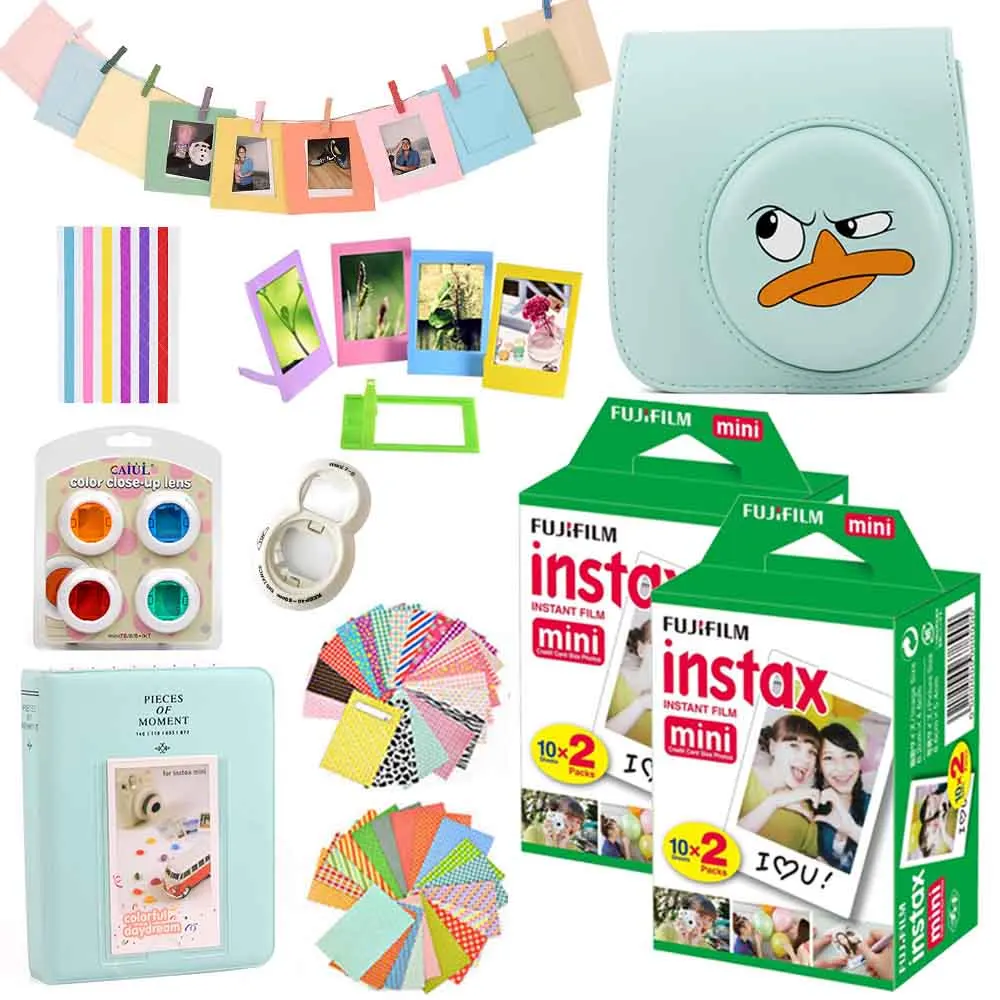 Angry Duck Set Fujifilm Instax Mini films 40 шт.+ Instax Mini 8 Instax Mini 9 мгновенная фотокамера из искусственной кожи чехол сумка чехол+ набор аксессуаров - Цвет: Angry Duck Set