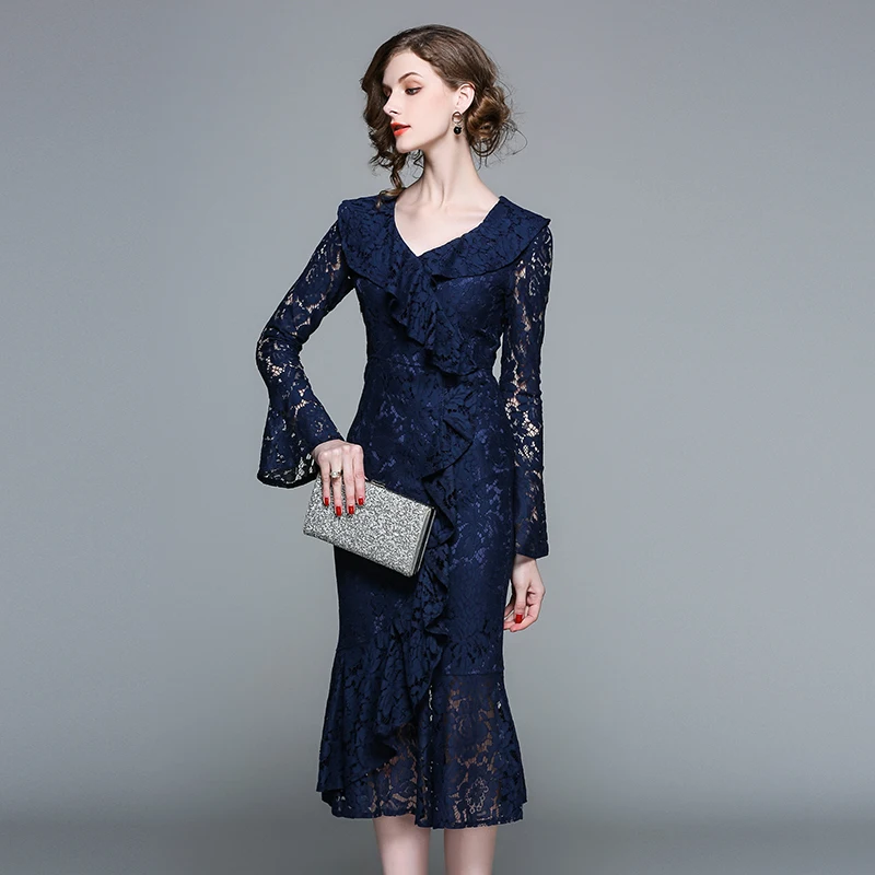 Женская одежда 2018 Новое весенне-летнее модное платье с v-образным вырезом и