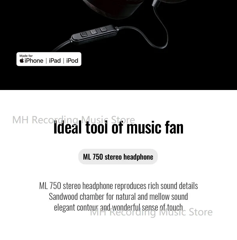 Takstar ML 750 сандаловое дерево портативные стерео наушники MFi наушники с кнопкой управления и микрофоном, чехол для переноски в комплекте