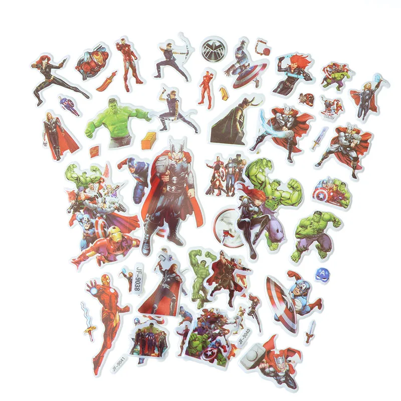 10sheets Anime Marvel Avengers Sticker Children's Gift Toy Kawaii 3D PVC Bubble Stickers Classic Decals (Random Style) | Дом и сад