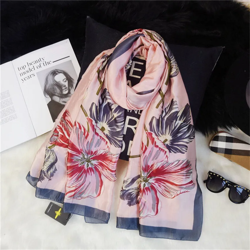

2019 Designer Brand Women Scarf Summer Shawls Wraps Lady Silk Scarves Hijabs Foulard Pashmina Big Size Thin Echarpe Femme Hiver