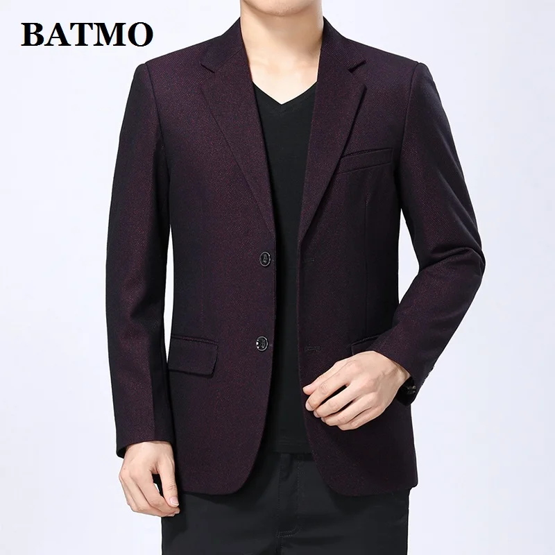 

Batmo, новинка 2019, мужской элегантный повседневный Блейзер высокого качества, мужские повседневные костюмы, мужские куртки винно-красного цве...
