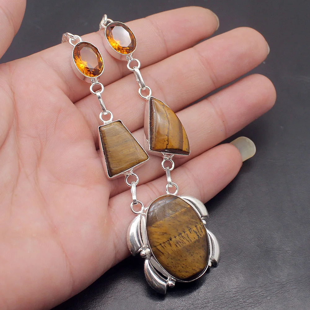 Ожерелье женское из серебра 925 пробы с натуральным тигровым глазом HoneyTopaz 19 5 дюйма