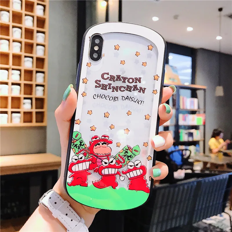 Мультфильм закаленное Стекло чехол для iPhone X XR XS MAX 8 7 6s плюс с героями мультфильма «курэён Син-тян»; высокое качество защитный Стекло крышка
