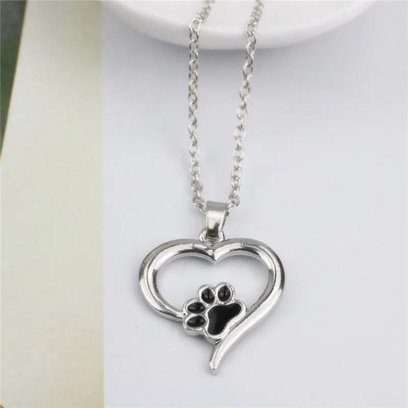 Новинка 2017 года Для женщин Симпатичные Цепочки и ожерелья сердце черный DOD Paw