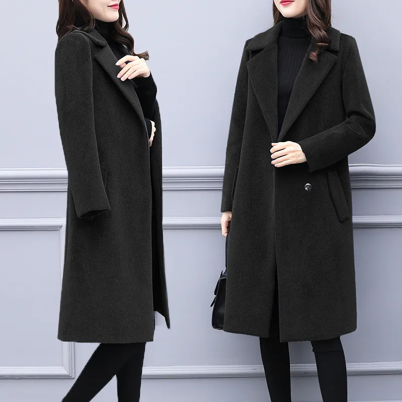 Женское шерстяное пальто длинное облегающее большого размера 6XL на осень и зиму