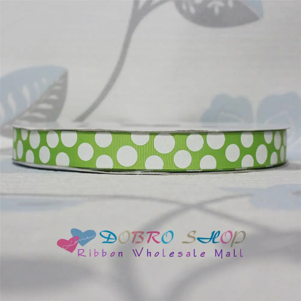 Продажи 7/" 22 мм Зеленое яблоко с белый блеск с принтом в горошек Grosgrain ленты для волос лук, вечерние украшения, упаковка, 100 ярдов