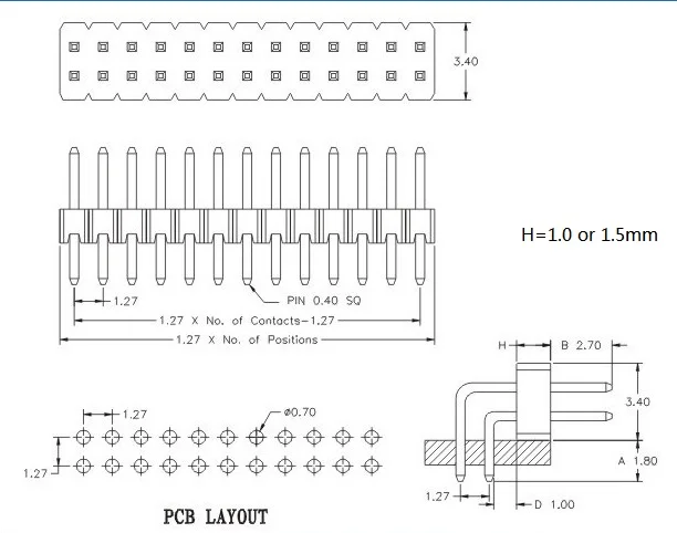 100 шт. шаг 1 27 мм PCB Штекерный разъем 2x50 контактов двухрядная прямоугольная