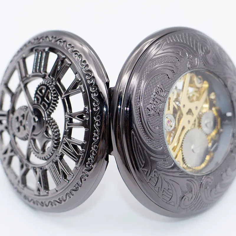 New Fashion Automatic Mechanical Pocket Watches Skeleton Gear Roman Numbers Case Best Gift for Men Women PJX1406