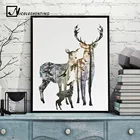 Лесной Олень Семья Nordic Стиль плакат парусина принт минималистский абстрактная стена Книги по искусству декоративная картина Современные Домашний Декор