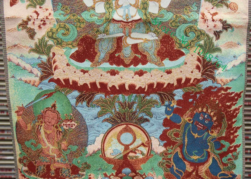 36-дюймовая шелковая вышивка тибетского 4-х Ручная роспись Будды авакитешва | Дом и