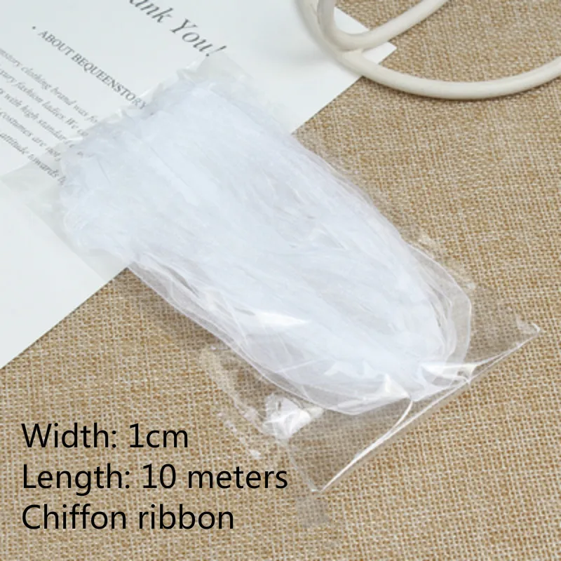 1cm 10Mchiffon W Белые тематические стильные вечерние Свадебные DIY лента для украшения/бумажный фонарь/зонтик/воздушный шар искусственные розы гортензии Цветочные шары - Цвет: 1cm 10Mchiffon W