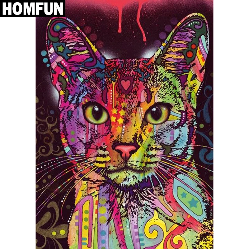 

Алмазная живопись HOMFUN A03963 «Кот», полноразмерная/круглая вышивка крестиком 5D «сделай сам», домашний декор, подарок