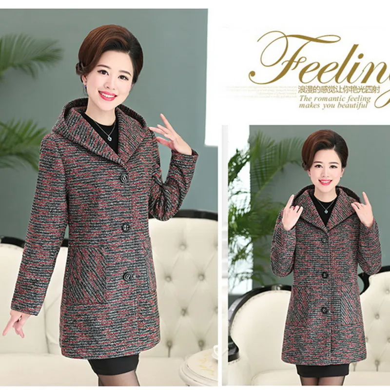 Шерстяной свитер с капюшоном платье для матери зимнее шерстяное пальто женщин