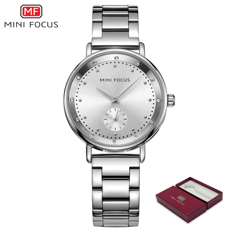 Серебристый Minifocus, серебряные часы, женские, стразы, браслет, женские часы, бриллиантовое платье, Relogios Feminino Dourado, кварцевые часы, женские часы - Цвет: Серебристый