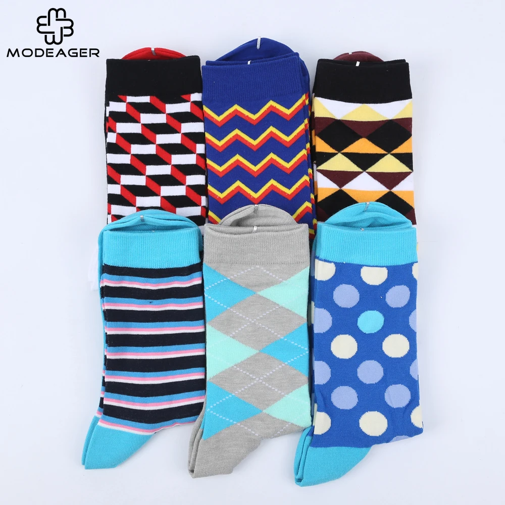 Носки Modeager мужские цветные в горошек полосатые клетку с рисунком ромбиками 75%