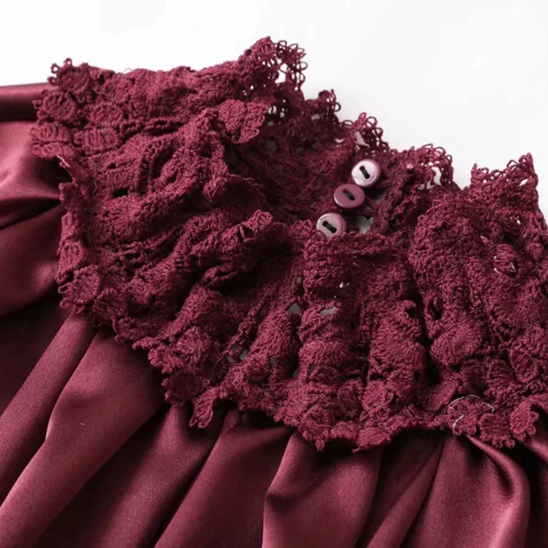 Блузка женская кружевная бордовая с рукавом лепестком свободная|Рубашки| |