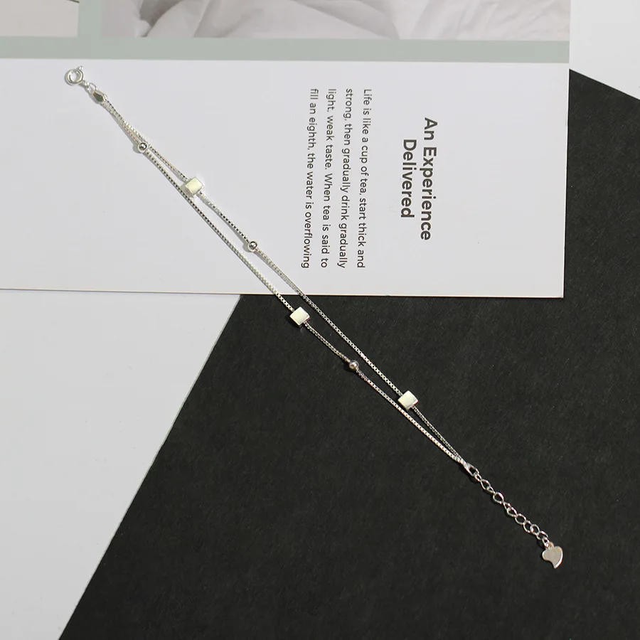 Sa silverage стерлингового серебра 925 пробы два Слои площади цепи Браслеты для Для