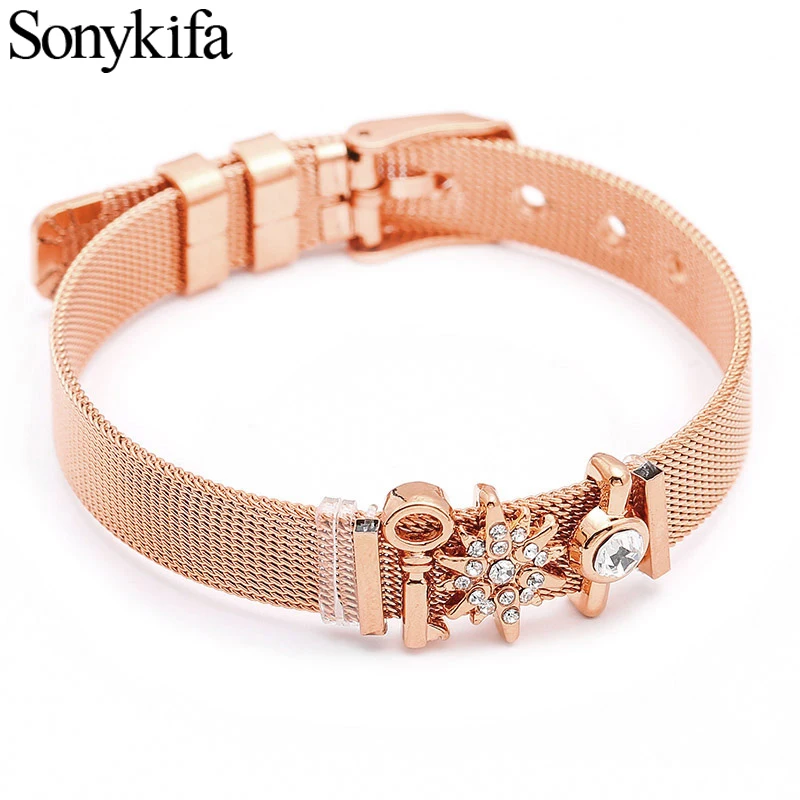 Лидер продаж браслет из нержавеющей стали цвета розового золота с романтичным