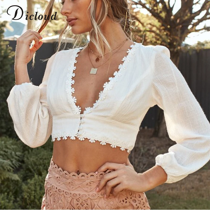 DICLOUD сексуальные женские топы с V образным вырезом а также блузок 2019 Цветочные