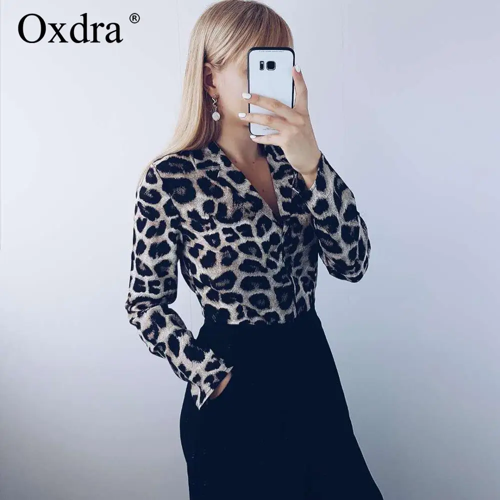 Oxdra 2019 Весна Осень Новые модные блузки с отложным воротником свободные длинным