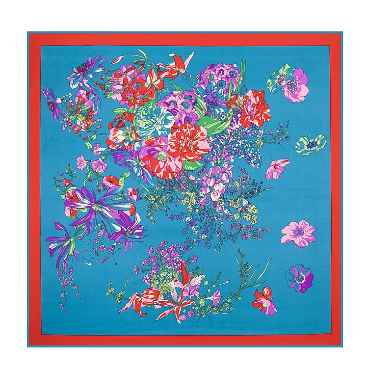 100% TwillSilk Square Scarf Women National Wind Flowers Printed Neckerchief Big Bandana High Quality Silk Foulards Large Hijabs |