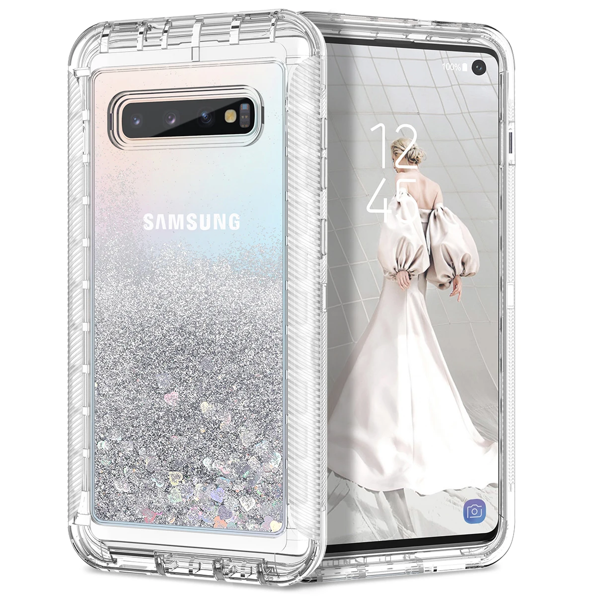 silver Роскошный Жесткий чехол для samsung Galaxy S9, S8, S10, Note8, Note10 Plus, S10e, S7 edge, чехол, блестящий, противоударный, зыбучий песок, чехол, capa - Цвет: silver