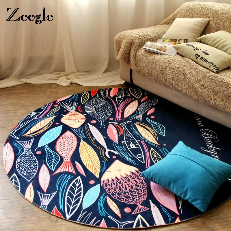 

Zeegle Round Carpets For Living Room Fish Printed Floor Mat Computer Chair Area Rug Children Play Tent Home Decor Cloakroom Rug