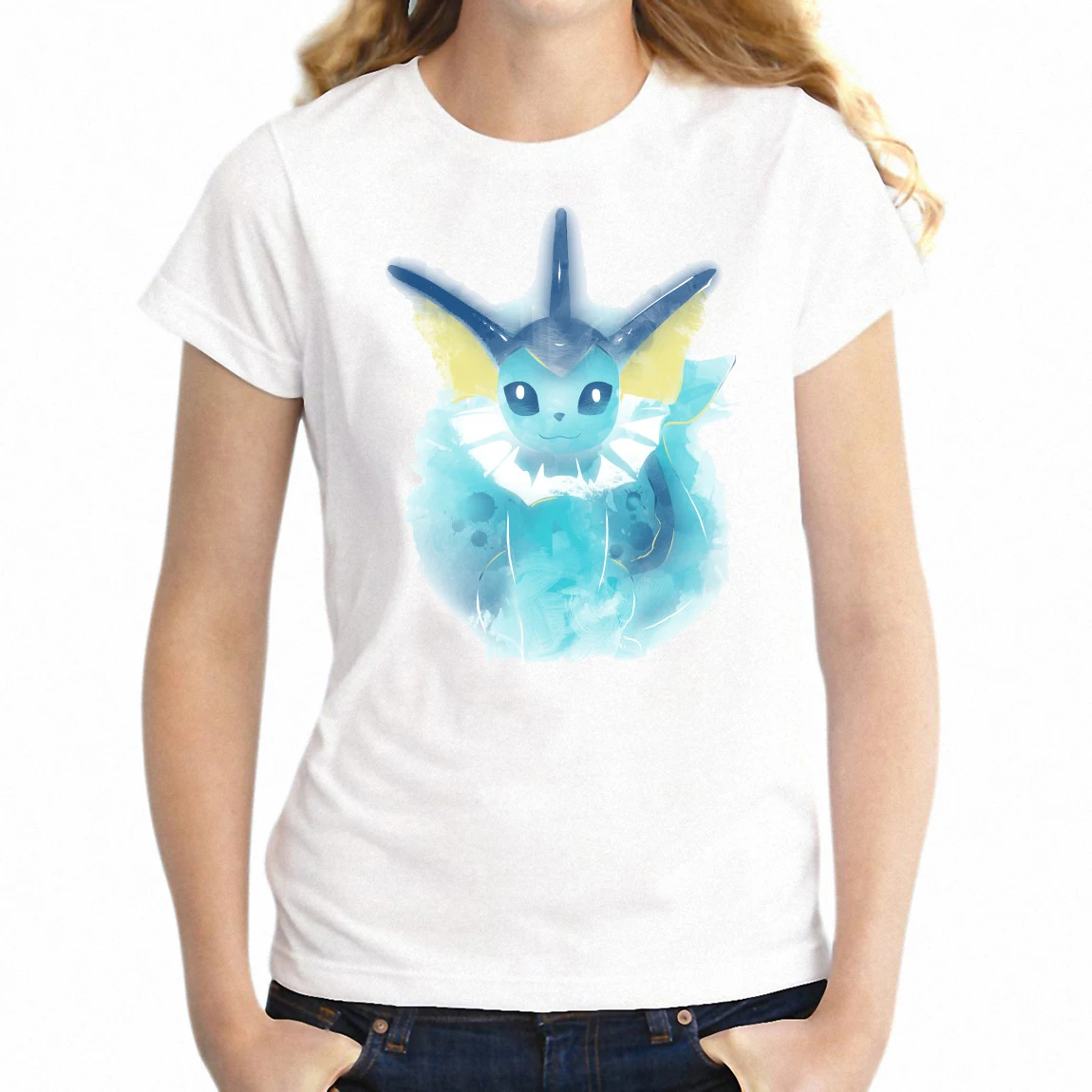 Женская футболка Eevee водного типа Vaporeon Акварельная поп-культура Awesome художественная футболка для девочек с принтом