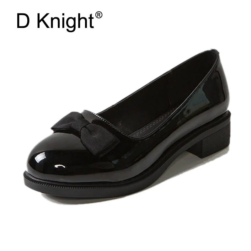

New Round Toe Slip-on Women Loafers Fashion Bow Patent Leather Women Flat Shoes Ladies Casual Flats Black Wine Red Women Oxfords