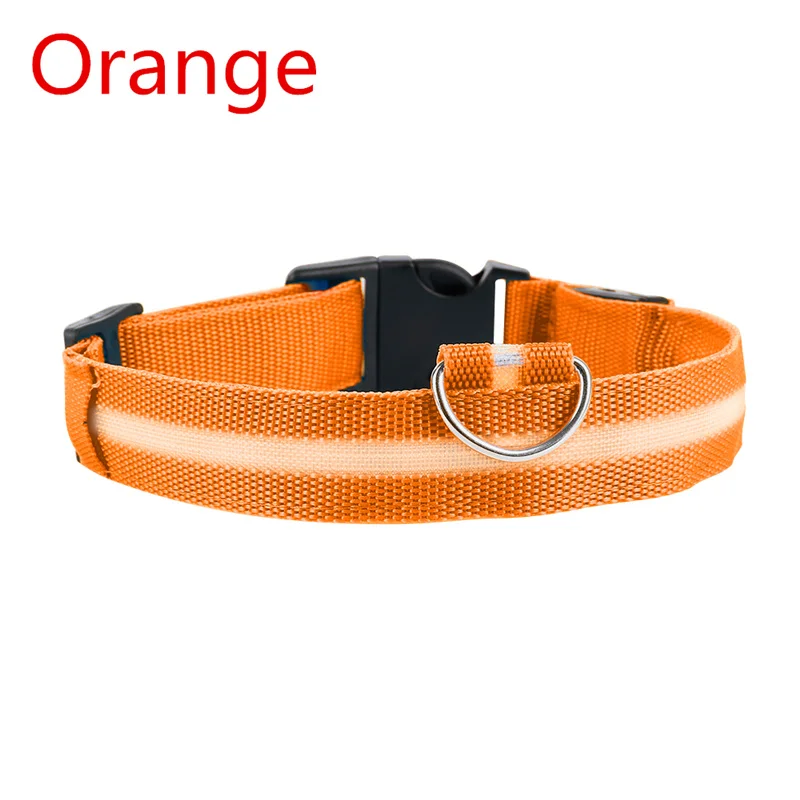 orange Светодиодный ошейник для собак, светящийся в темноте ошейник для щенков, светится в темноте, поводок для собак, кошек, собак, нейлоновые светящиеся ошейники, товары для домашних животных - Цвет: orange