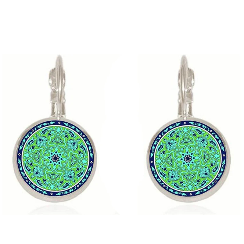 SUTEYI 18 мм стеклянные кабошоны серьги-гвоздики Мандала серьги с дизайном Лотос om