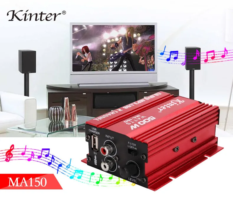 Kinter Авто Мощный сабвуфер усилитель автомобиля аудио звука Hi-Fi 12 В 2CH USB мини