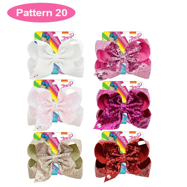Pattern20 8 дюймовые большие Jojo заколки для волос для девочек, банты с металлическими и карточными блестками, Радужный Единорог, рог, бант-узел, 27 стилей, Jumbo Jo Ленточные банты - Цвет: Pattern20