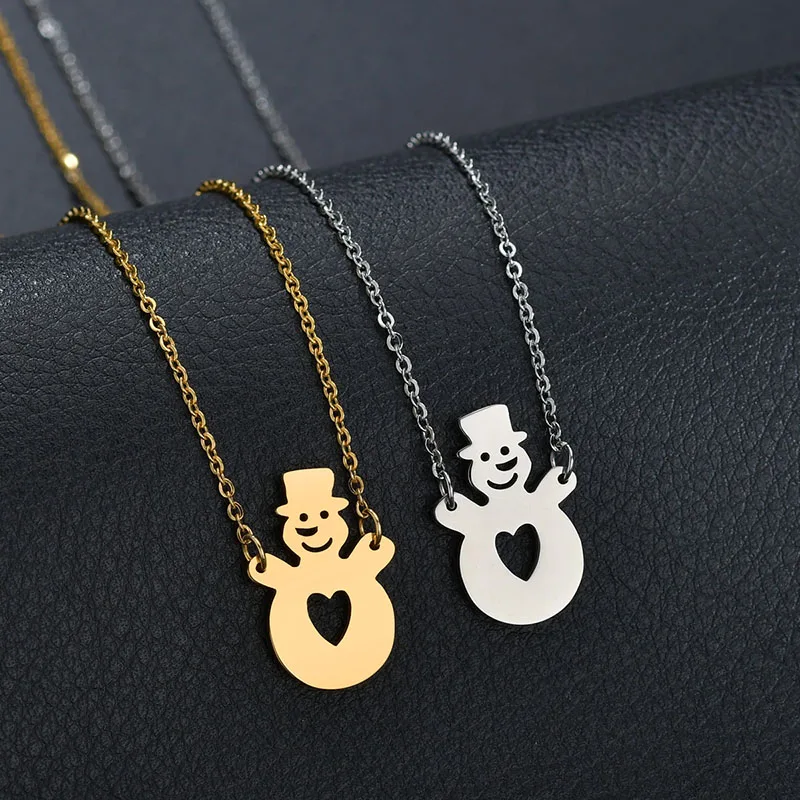 Heart Snowman Auxauxme Лучшие рождественские ювелирные изделия из нержавеющей стали Золотая снежинка свитер ожерелье воротник ювелирные изделия подарок на год bijoux femme - Окраска металла: Heart Snowman