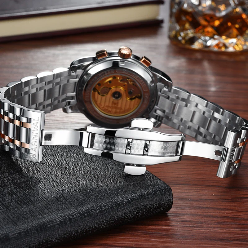 Роскошные Мужские автоматические механические часы Carnival Moon Phase светящиеся из