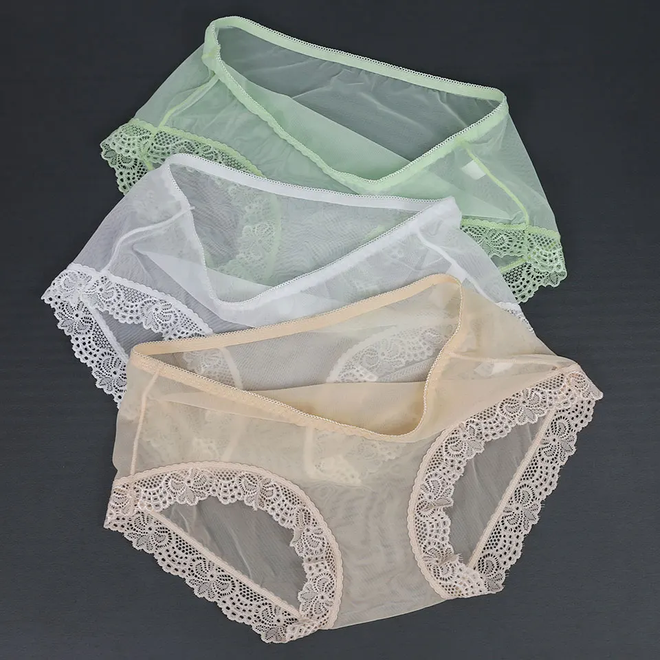 green white khaki 3 шт., женские трусики, сексуальные сетчатые кружевные трусы, полностью прозрачное женское нижнее белье, Ультра тонкое нижнее белье со средней посадкой, Бесшовные дышащие трусики - Цвет: green white khaki