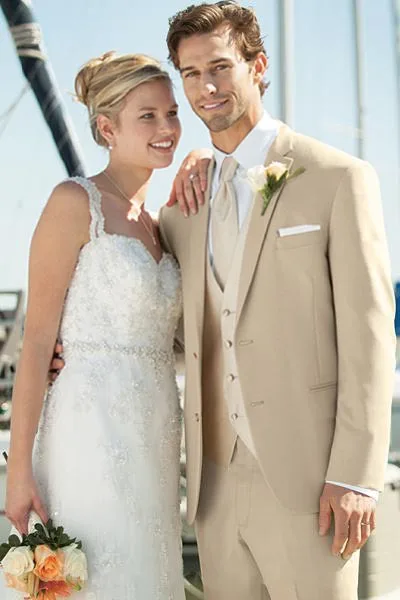 Новый модный смокинг для жениха бежевая официальная одежда свадебный костюм