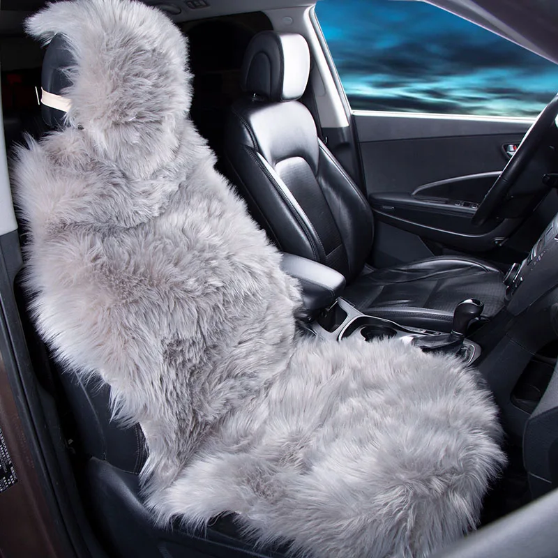 Gray Seat Cover KAWOSEN 1 шт. длинные чехлы для сидений из искусственного меха, универсальные чехлы для сидений из искусственного плюша, милые плюшевые черные подушки для сидений LFFS02 - Название цвета: Gray Seat Cover