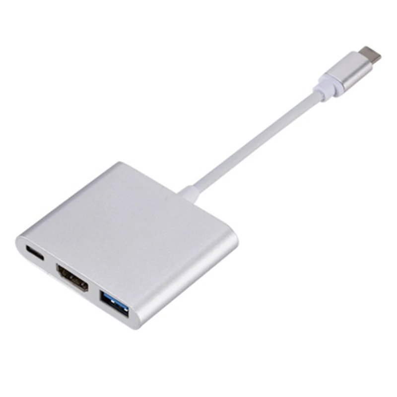 Silver Rovtop USB 3,1 type C к HDMI USB 3,0 зарядный адаптер конвертер 3 в 1 USB-C концентратор адаптер для MacBook Pro Pixel samsung Z2 - Цвет: Silver