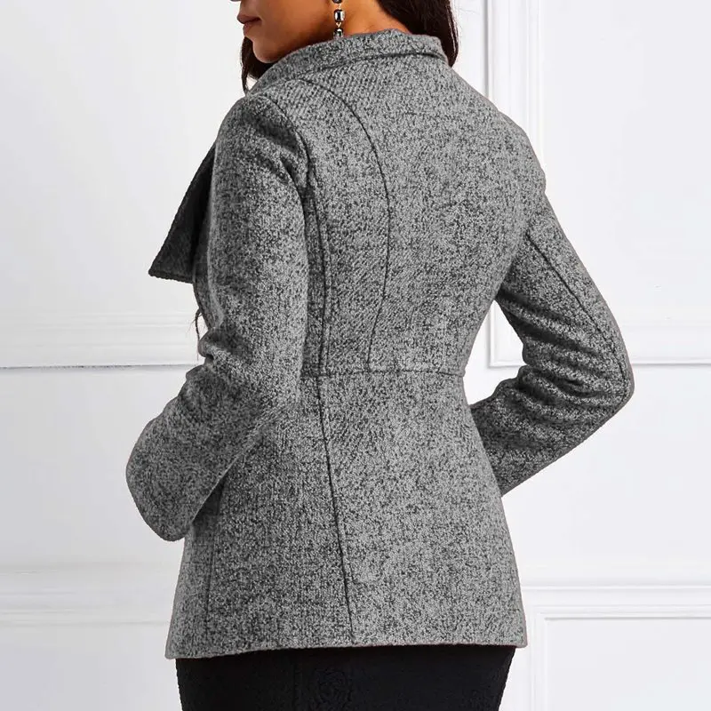 Зимние серые офисные женские повседневные шерстяные элегантные куртки пальто