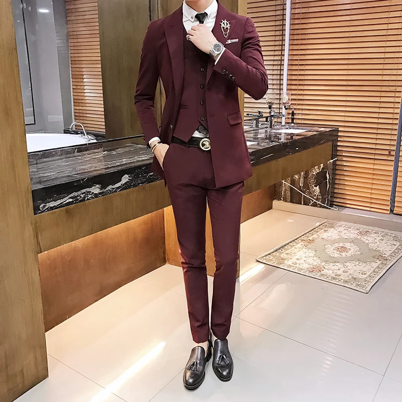 

(Jacket+vest+pant)autumn winter Korean slim fit mens mid-long version groom wedding dress suit mens casual business suit CSMS017