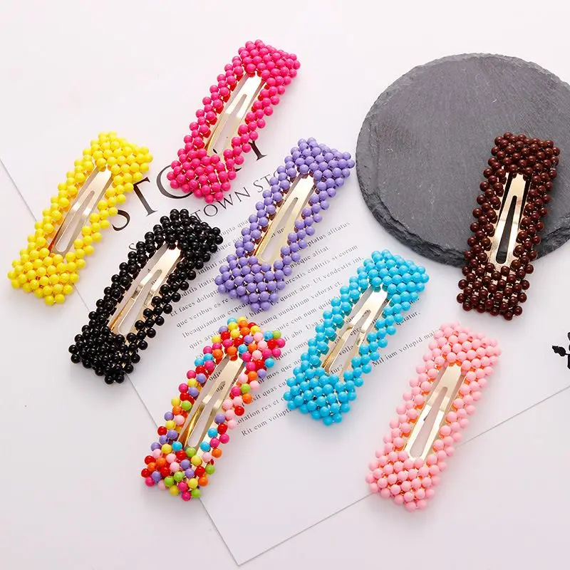 

1 PC Korea Fashion Fluorescent Color Frosted Beads BB Clip Student Girl Simple Cute Beading Beautiful Hairpins Hair Accessories