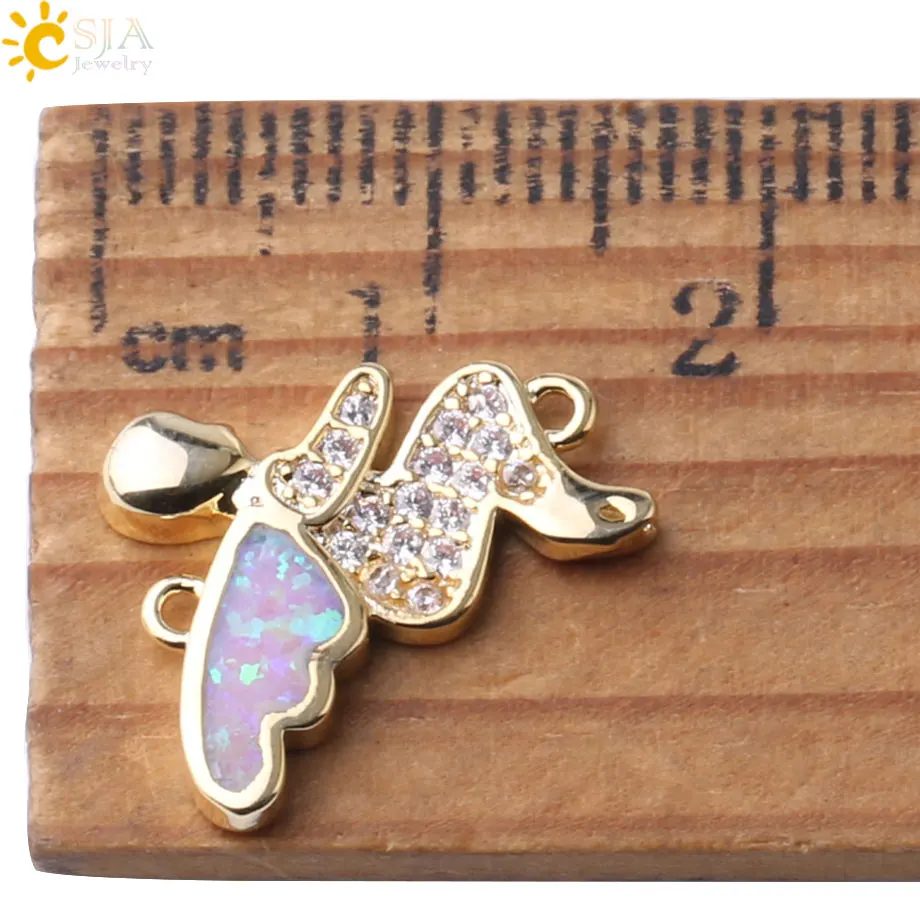 CSJA Fairy Little Angel Charms Pave Zirconia CZ Fire Opal Connector for Women Girls DIY Making Jewelry Valentine's Day Gift G134 |