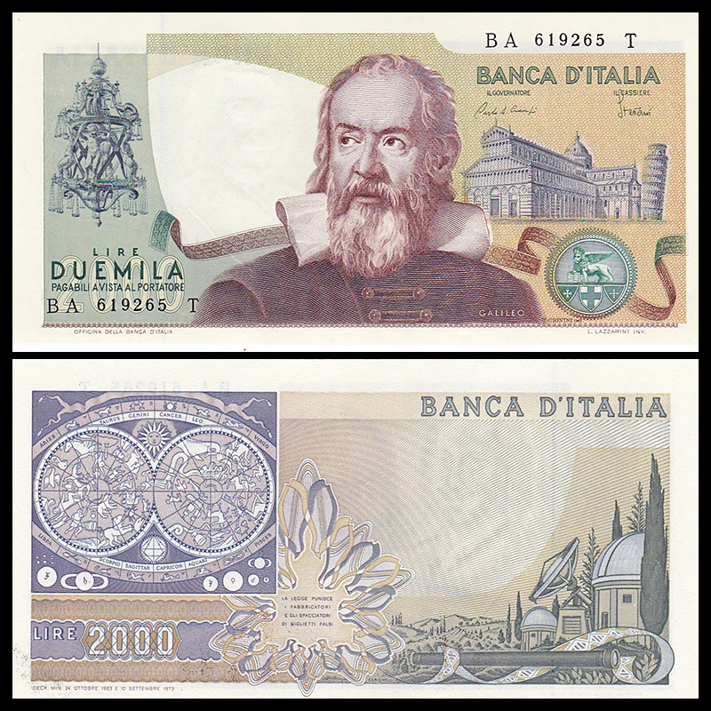Италия 2000 Lire 1983 P 103c банкноты Galileo UNC нераспространенная коллекция подарок Европа