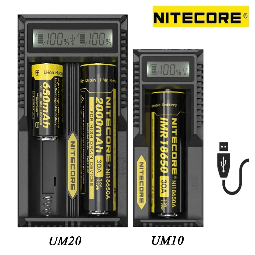 Nitecore умное зарядное устройство UM10 UM20 Digi зарядное устройство с ЖК-дисплеем универсальное USB питание для литий-ионного аккумулятора 18650/18490/18350/17500