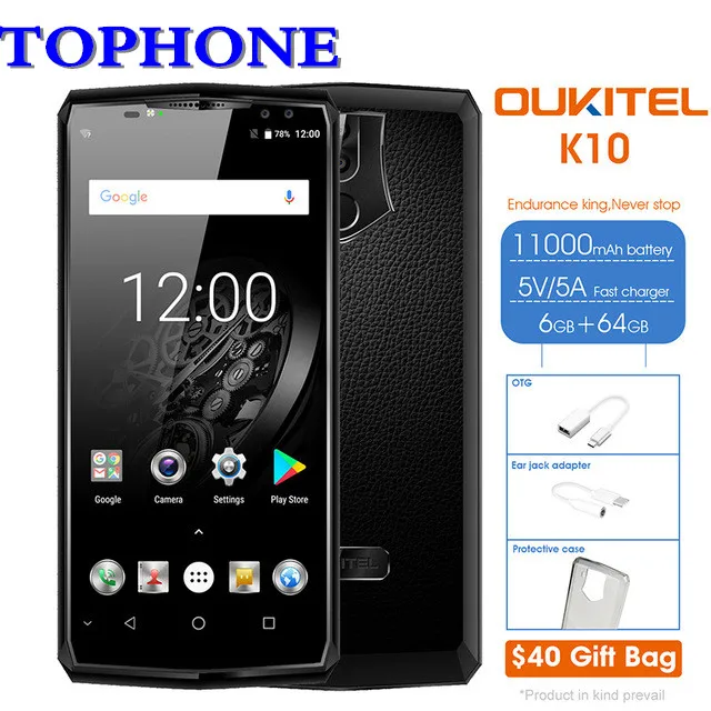 Оригинальный Oukitel K10 6 0 &quot6 ГБ Оперативная память 4G B Встроенная 11000 мАч мобильного