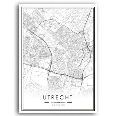 Черно-белый Утрехт CUENCA copenheng Карта города черно-белые плакаты холст живопись принты стены искусства картины в стиле поп домашний декор - Цвет: PICTURE C