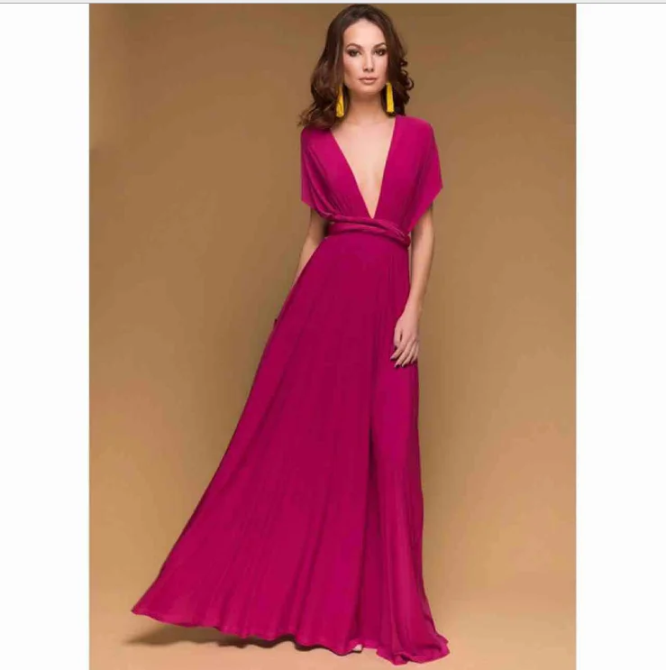 rose Red Sexy dress Multiway Wrap Convertible Boho Maxi Club Red Dress Bandage Long Dress Party Bridesmaids Infinity Robe Longue Femme - Цвет: rose Red